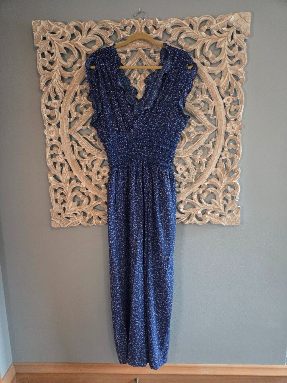 Max Studio Women's Blue Floral Shirred Jumpsuit XL